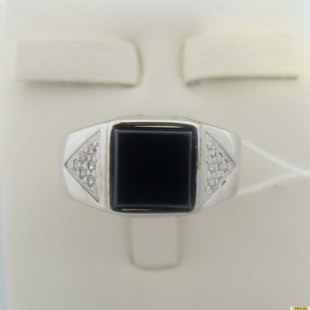 Серебряное кольцо-печатка (перстень), 925 пробы с ониксом, фианитом, 2200000403810