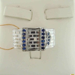 Серебряное кольцо-печатка (перстень), 925 пробы с сапфиром, 2200000413147