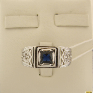 Серебряное кольцо-печатка (перстень), 925 пробы с сапфиром, 2200000413161