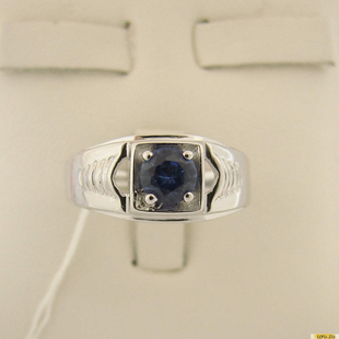 Серебряное кольцо-печатка (перстень), 925 пробы с сапфиром, 2200000411976