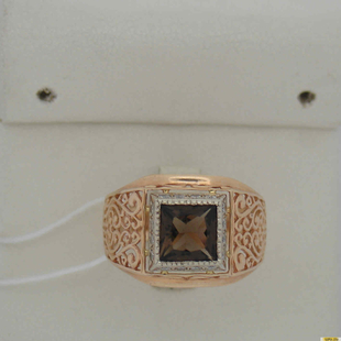 Золотое кольцо-печатка (перстень), 585 пробы с топазом, фианитом, 2200000470935